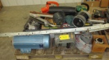 Misc. Pallet Full: Misc. Motors, Lawn Mower blades, 6 inch auger Bit, Motor