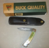 Buck B110-DR Field Hunter Damascus 1 of 12 Bone Handle