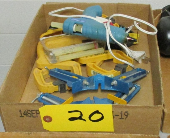 Assorted Spring Clamps, Glue Gun, Angle Clamps