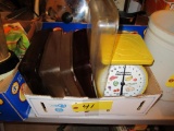 Scale, Pyrex and Anchor Hocking Baking Trays