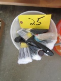 Paint brushes and bucket