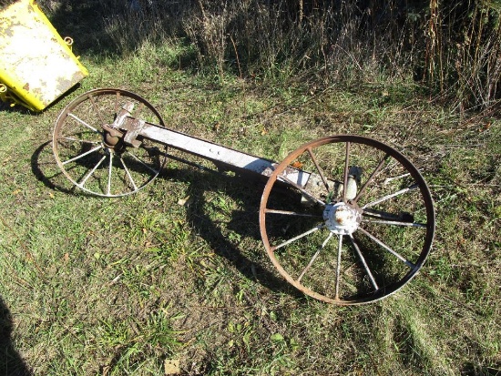 Old Wooden Axle with Steel Wheels