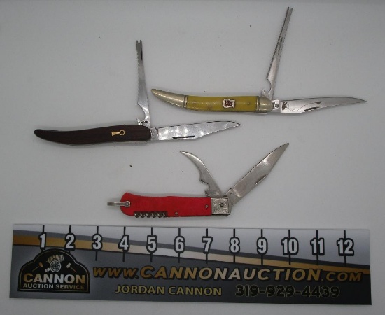 Two Fishing Knives with Scaler and One 2 Blade Knife