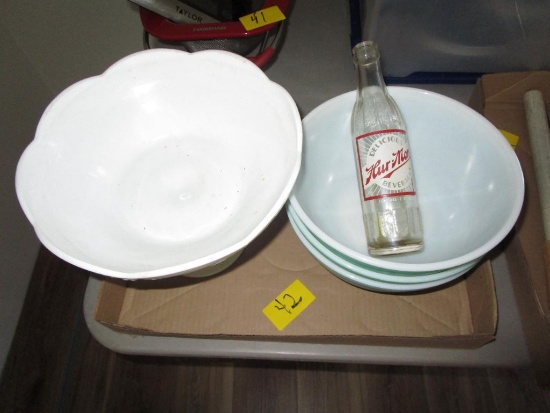 Pyrex Misxing Bowls and Old Bottle