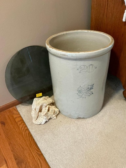 Western 20 Gallon Crock with Glass Top (has small crack)