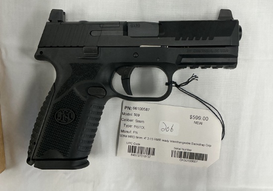 FN 509M, 9mm, 4", RMR ready, 2-15 rd mags, Interchangeable backstrap grip, New