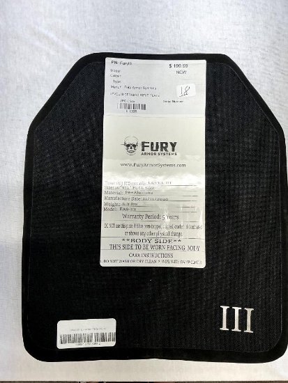 Fury Armor Syatems, Level III, Ceramic Rifle Plate, Full Size