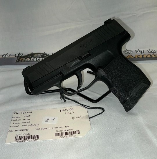 Sig Sauer P365, 9MM Pistol, 10 Round, Used, SN-66A413519