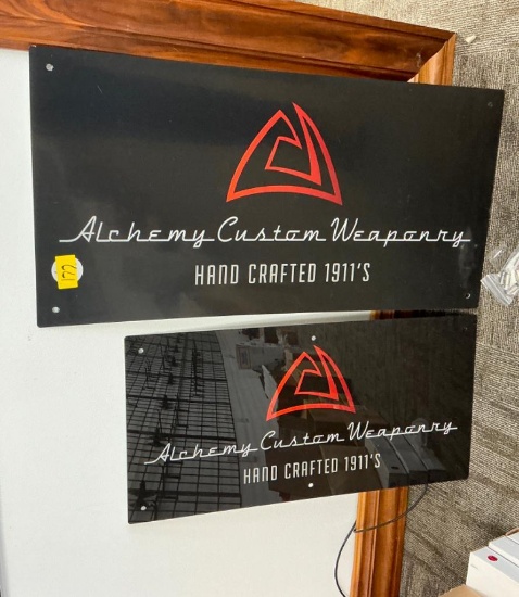 Pair of Alchemy Custom Weaponry Plexi Signs