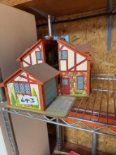 Vintage Tin Litho Dollhouse With Garage