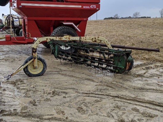 640 JOHN DEERE 5 BAR RAKES - ONE WITH HOME MADE HITCH TO PULL TANDEM