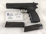 FM ARGENTINE HIGH-POWER MODEL SEMI-AUTOMATIC PISTOL 9MM CALIBER, 5” BARREL, BLACK FINISH, SERRATED T