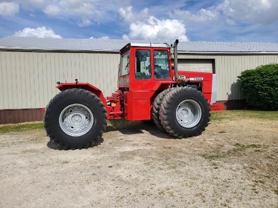 MF 4900 4wd, 23.1x24 @ 20%, Repainted, Cummins 903 Diesel, 3 Point, PTO, 4 Remotes, 18 Speed, 7556 M