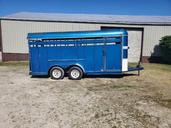 1995 Monarch Bumper Pull Stock Trailer, 16’x6’, Side Door, Swing Back Door w/Slider, Wood Floor, Mat
