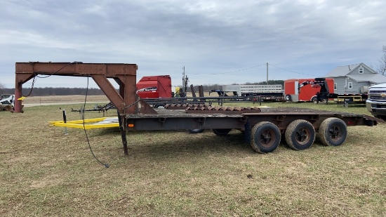 1978 Tri-Axle Gooseneck Flatbed Trailer w/ Ramps $25 TITLE FEE WILL BE CHARGED.