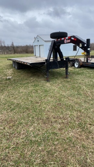 2014 Kiefer 28 Ft. Gooseneck Equipment Trailer, 20 Ft Flat w/8 Ft. Hyd. Dove, Tandem Dual,