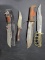 Misc Knives Set of 4 misc knives, majority are foreign made with one Schrade brand in group.  Variou