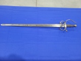 Replica Saber Replica saber, does have etching up and down blade, ornate hand shield, measures 39