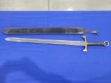 Mid Evil Replica Sword Large mid evil replica sword, brass bolister and end, measures 39.5