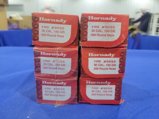 (600) Hornady .30 Bullets 600 total Hornady .30 cal, .308 bullets, 150 grain.