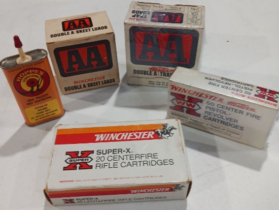 Assorted Ammo Boxes and Vtg Oil Can