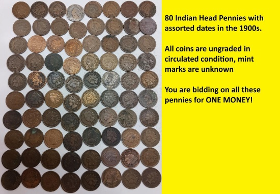 1900s Indian Head Pennies QTY 80