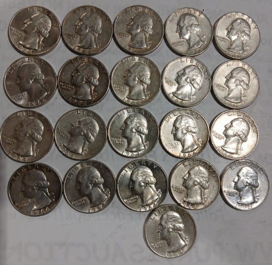 1964 Silver Quarters QTY 21 ONE MONEY