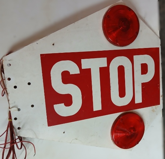 Porcelain Double Sided Stop Sign w/Lights