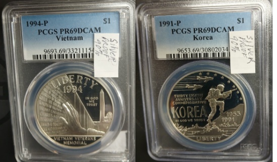 1994-P Vietnam and 1991-P Korea Proof Dollar QTY 2