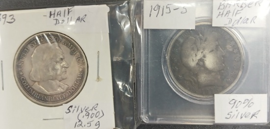 1915-S Barber and 1893 Columbian Half Dollars
