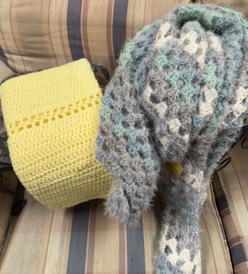 Crocheted baby blanket and shawl