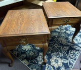 2 oak end tables w/ Queen Anne legs and dovetail drawers