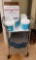 Cart with totes, Moroccanoil, creamer packets
