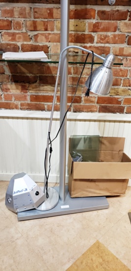 Stainless steel floor lamp, display rack, Jet peel 2k, misc box