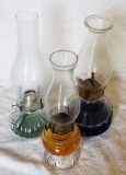 (3) antique oil lamps