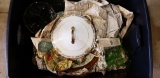 Tote of misc glass items & china