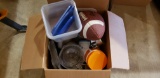 Box of misc/football/tupperware/etc.