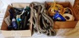 Misc lot - caulk guns, Brushes, Large rope, Dry wall tape