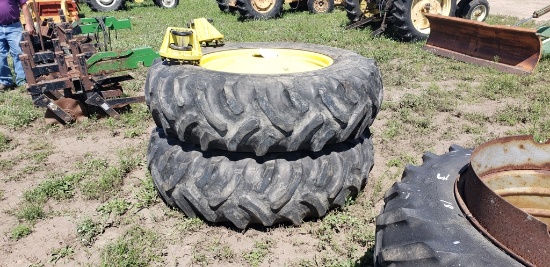 pair of 18.4x38 duals on JD rims with hubs