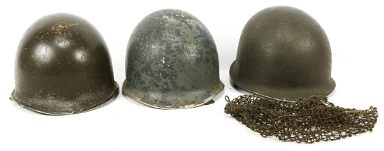WWII US ARMY AND NAVY M1 HELMET LOT OF 3