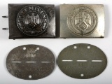 WWII GERMAN BELT BUCKLE AND ID TAG LOT OF 4