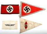 WWII GERMAN PENNANT AND ARMBAND LOT OF 4