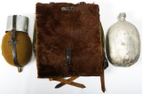 WWII GERMAN ARMY FUR PACK AND CANTEEN LOT OF 3