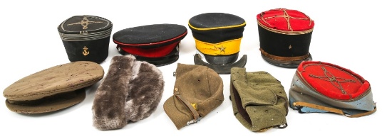 WWII WORLD MILITARY DRESS & SERVICE HAT LOT