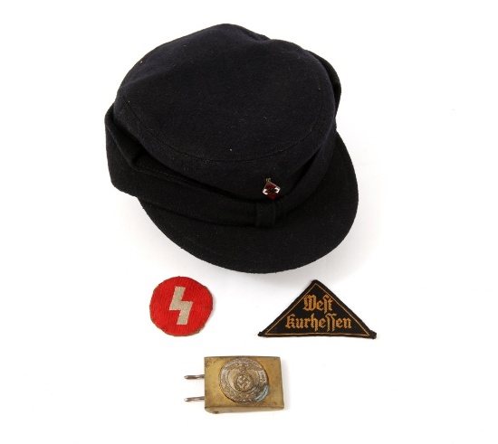 WWII GERMAN HITLER YOUTH CAP, SA BUCKLE LOT