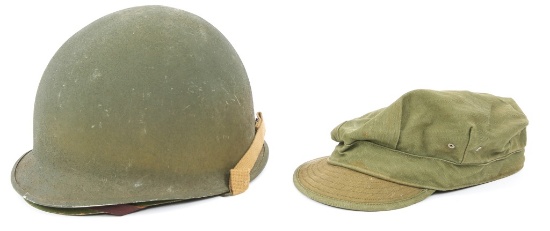 WWII - KOREA M1 HELMET & HBT FIELD CAP