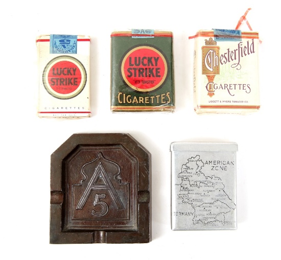 KOREAN WAR ERA US CIGARETTE, ASHTRAY & TIN LOT