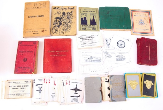 WWII - KOREAN WAR BOOK & PLAYING CARD LOT