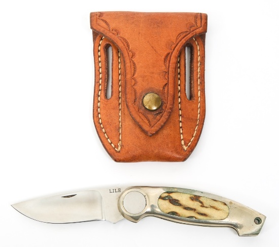 JIMMY LILE STAG INLAY LOCK BACK FOLDING KNIFE 1980
