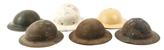 WWI - WWII UK & US ARMY COMBAT HELMET LOT OF 6